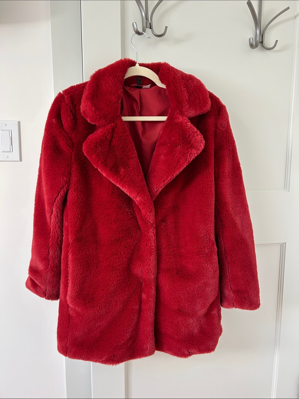 Divided Red Faux Fur Teddy Coat